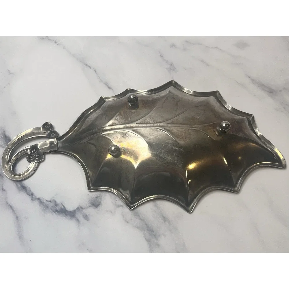 Vintage Hugo Silver Plated Leaf Shaped Tray MCM 9.5x5